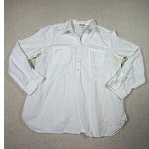 Talbots Womens Large White Linen Blend Long Sleeve Pop Over Shirt Top Summer Fit